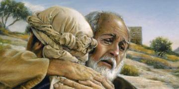 Liz Lemon Swindle's painting, "The Prodigal Son," depicting the father hugging the prodigal son.