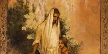 Annie Henrie's painting, "Balm of Gilead," depicting Christ in white comforting a young girl at his side